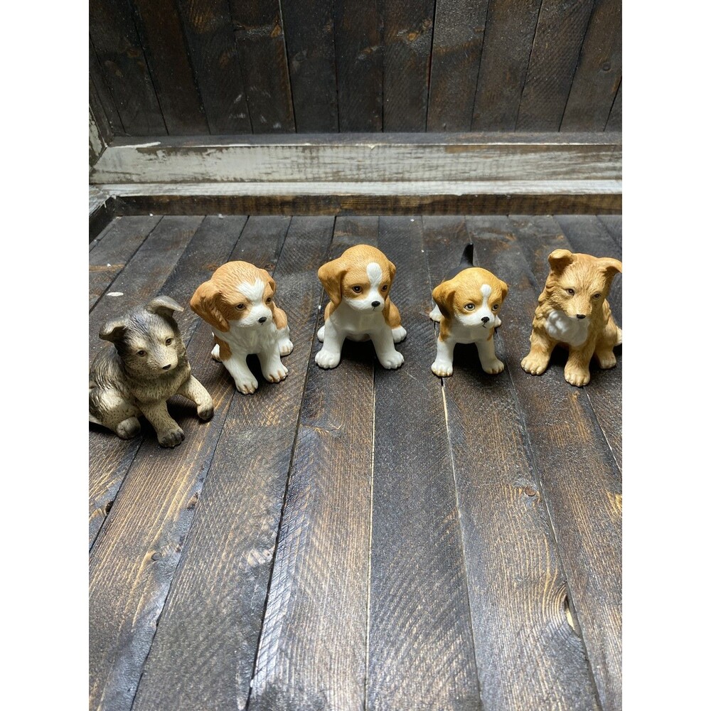 HOMCO Ceramic Dog Puppy Figurines Set of 5 Assorted Breeds #8828